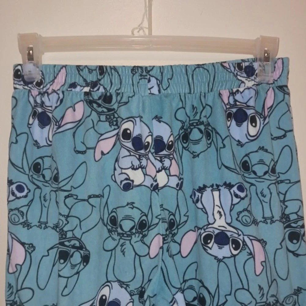 Disney Soft Cozy Lilo & Stitch Blue Fleece Pajama Pants Small Jogger PJs Bottoms - Picture 2 of 6